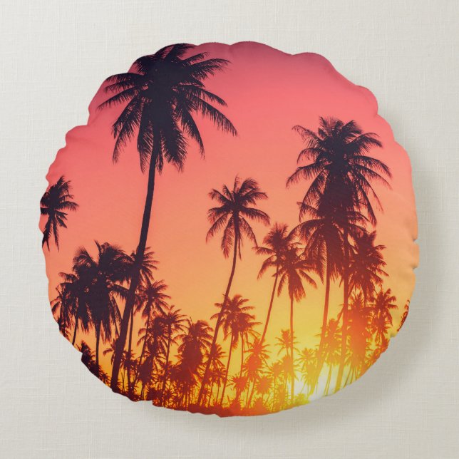 Tropical trees sunset round cushion (Front)
