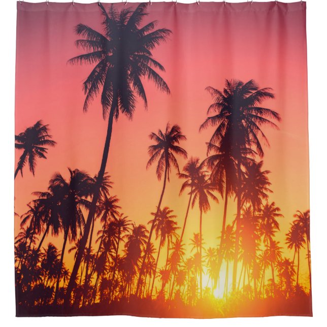 Tropical trees sunset shower curtain (Front)