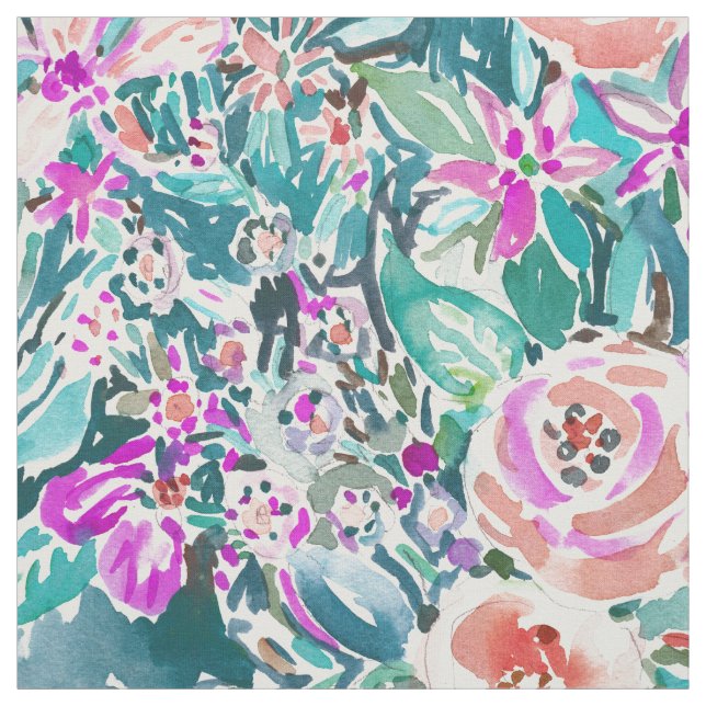 Tropical Trek Floral Watercolor Pattern Fabric (Swatch)