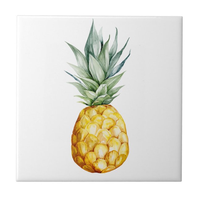 Tropical Trendy Watercolor Pineapple Tile (Front)
