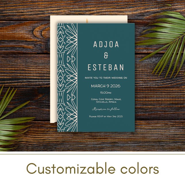 Tropical Tribal Teal Wedding Invitation (Creator Uploaded)
