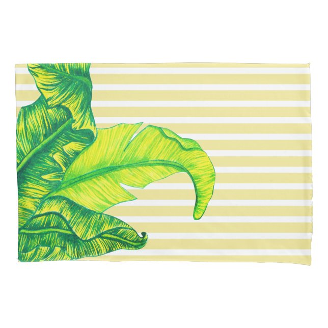 Tropical Tropicana Gold Leaves & Stripes Pillowcase (Front-Left)