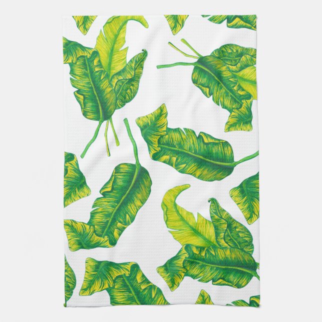 Tropical Tropicana Gold Leaves Tea Towel (Vertical)