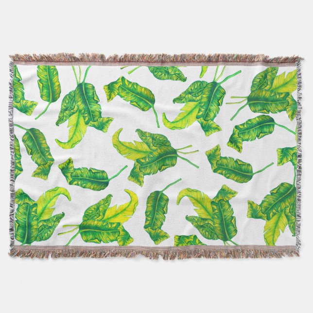 Tropical Tropicana Gold Leaves Throw Blanket (Front)