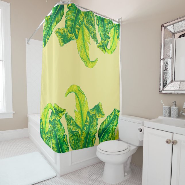 Tropical Tropicana Leaves Shower Curtain (In Situ)