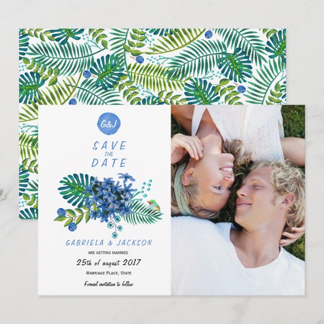 Tropical Tropics Leaves | Save the Date Photo Card (Front/Back)