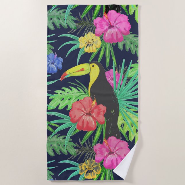 Tropical Tucan and Leaves Rainforest Beach Towel (Front)