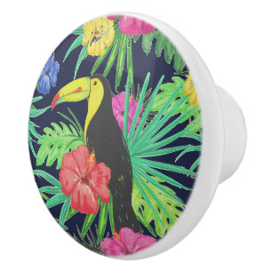 Tropical Tucan and Leaves Rainforest Ceramic Knob