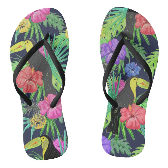Tropical Tucan and Leaves Rainforest Flip Flops (Footbed)