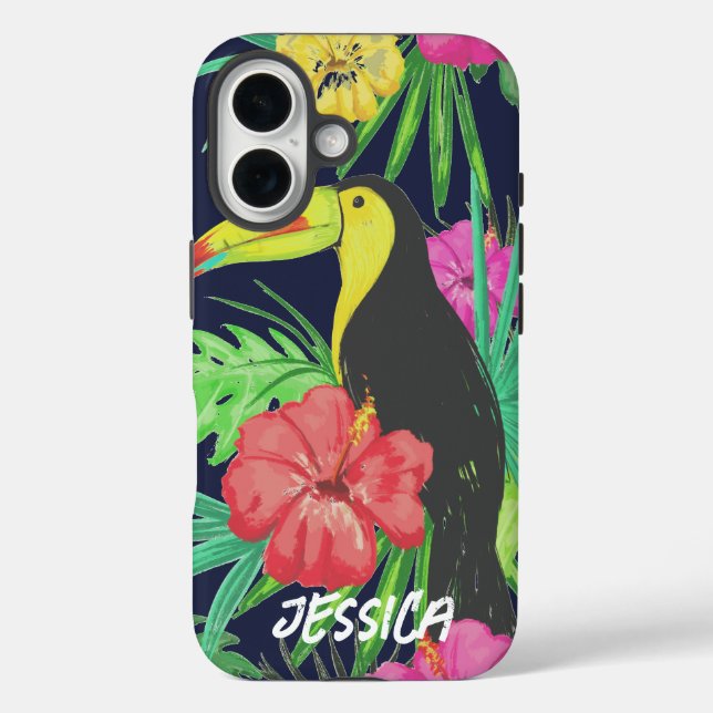 Tropical Tucan and Leaves Rainforest Personalised Case-Mate iPhone Case (Back)