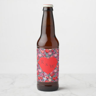 Tropical Tulip Floral Fall Wedding Beer Bottle Label
