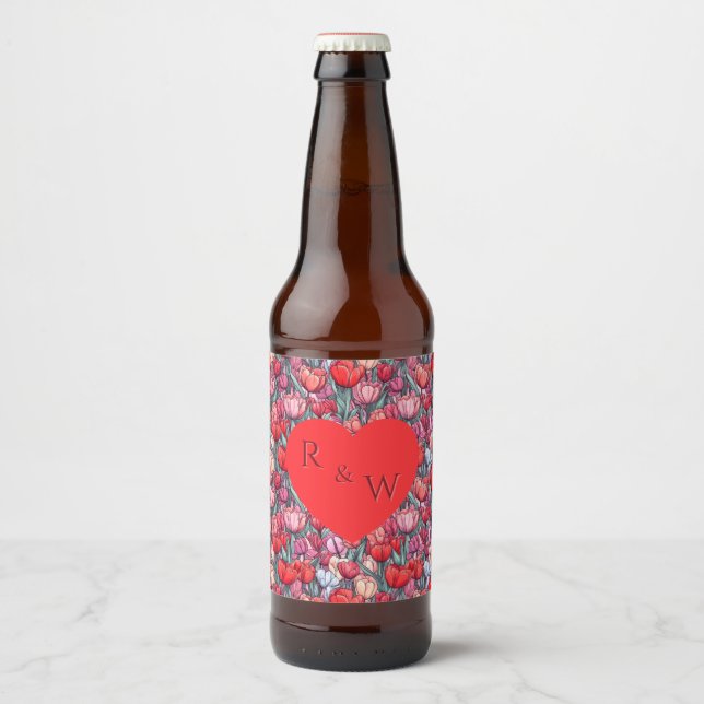 Tropical Tulip Floral Fall Wedding Beer Bottle Label (Front)