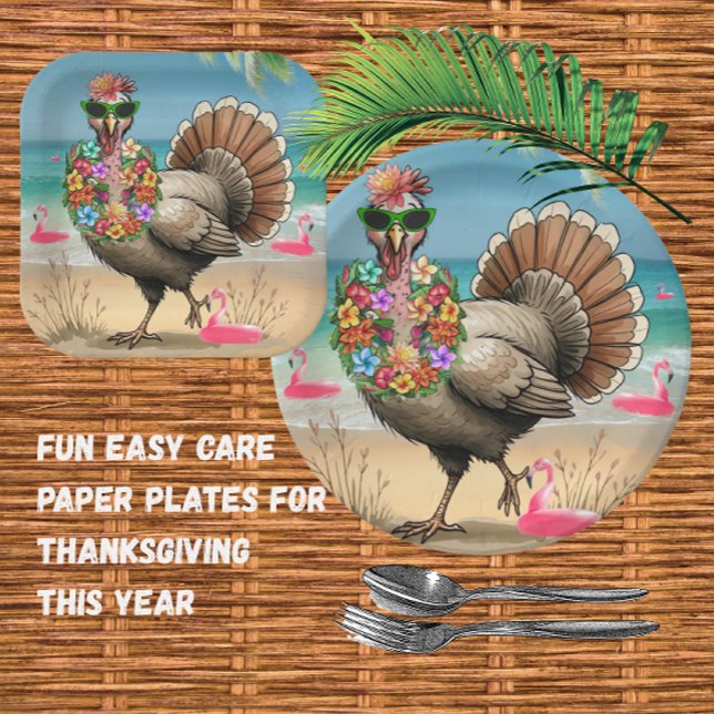 Tropical Turkey Thanksgiving Paper  Plate (These tropical turkeys are so cute...great for the kiddo's table!)