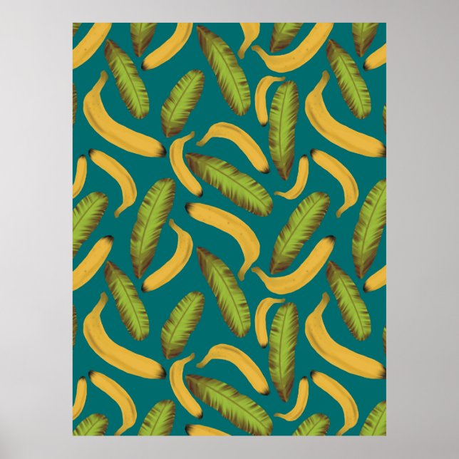 Tropical Turquoise Banana Leaf Pattern Poster (Front)