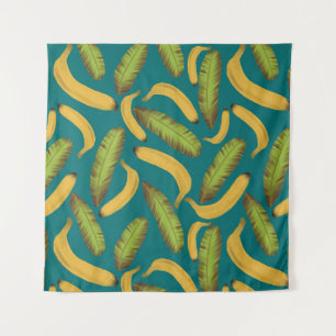 Tropical Turquoise Banana Leaf Pattern Tapestry