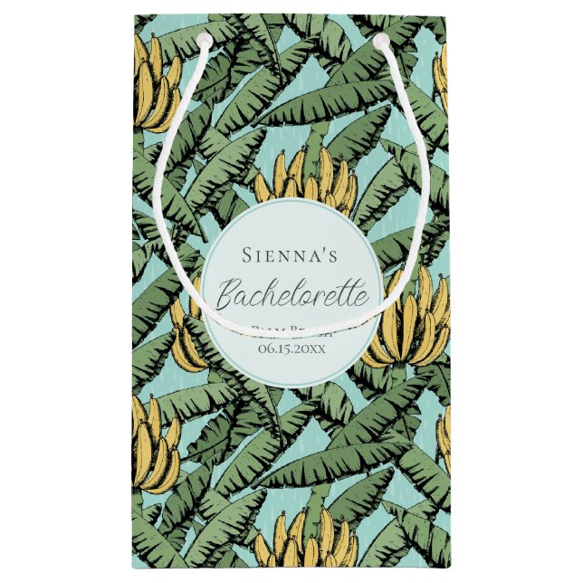 Tropical Turquoise Banana Leaves Bachelorette Small Gift Bag (Back)