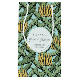 Tropical Turquoise Banana Leaves Bridal Shower Small Gift Bag