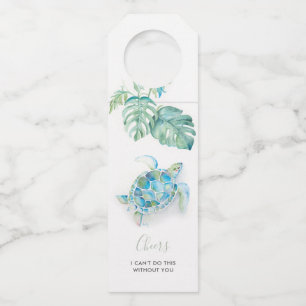 Tropical Turquoise Blue Sea Turtle Watercolor Bottle Tag