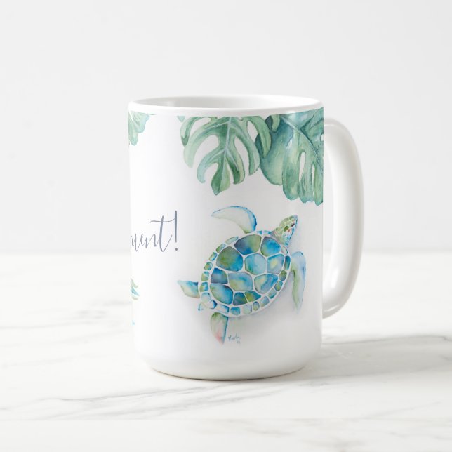 Tropical Turquoise Blue Watercolor Sea Turtle Mug (Front Right)