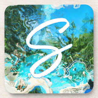 Tropical Turquoise Ocean Blue & Seaweed Green Beve Coaster