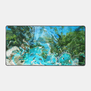 Tropical Turquoise Ocean Blue & Seaweed Green Desk Mat