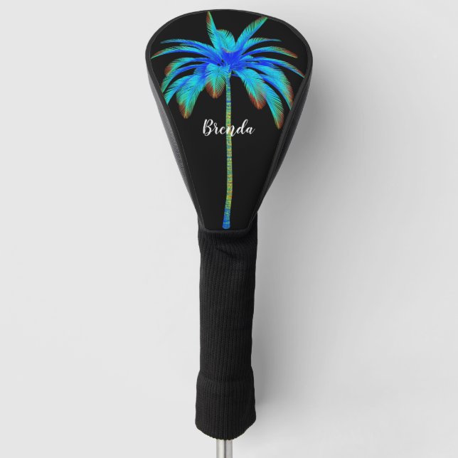 Tropical Turquoise Palm Tree Personalised Golf Head Cover (Front)