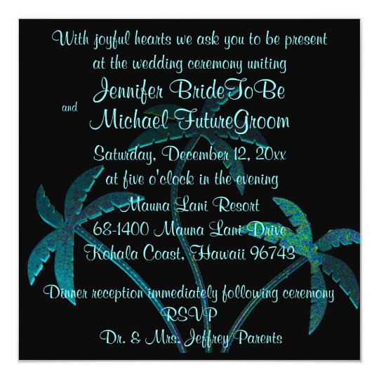 Tropical Turquoise Palm Tree Wedding Card