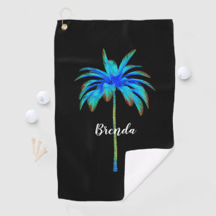 Tropical Turquoise Palm Tree Womens Personalised Golf Towel