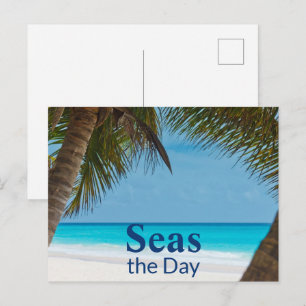 Tropical turquoise sandy beach scene Seas the Day Postcard
