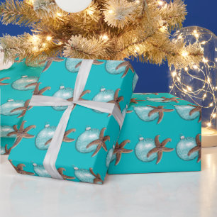 Tropical Turquoise Starfish Christmas Gift Wrap