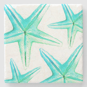 Tropical Turquoise Starfish Tropical Fish Stone Coaster