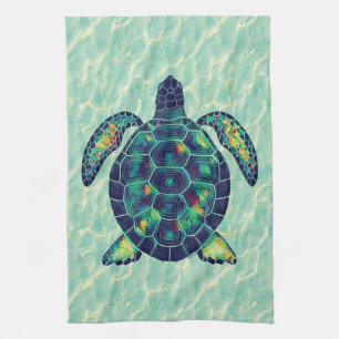 Tropical Turtle In The Clear Beautiful Ocean Tea Towel