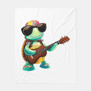 Tropical turtle with guitar fleece blanket