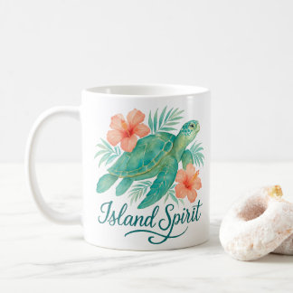 Tropical Turtle with Hibiscus and Foliage Coffee Mug