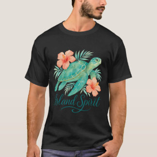 Tropical Turtle with Hibiscus and Foliage T-Shirt
