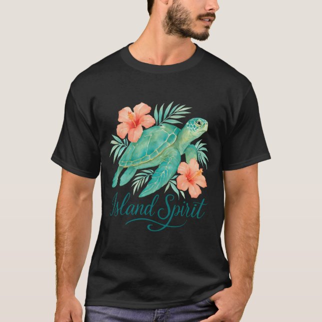 Tropical Turtle with Hibiscus and Foliage T-Shirt (Front)