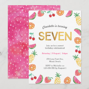 Tropical Tutti Fruitt Gold 6th Birthday Invitation