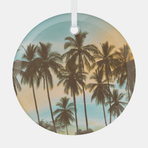 Tropical Twilight: Coconut Palm Silhouette Glass Tree Decoration