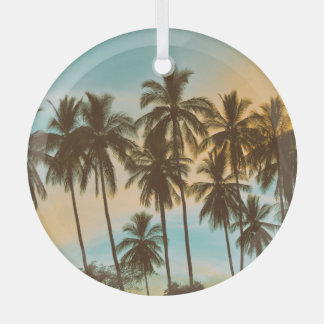 Tropical Twilight: Coconut Palm Silhouette Glass Tree Decoration