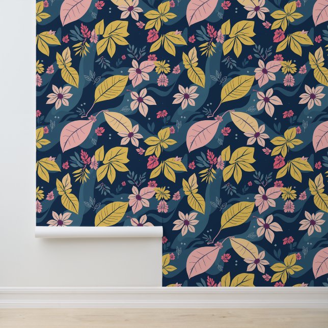 Tropical Twilight Floral Pattern Wallpaper (Application)
