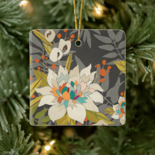 Tropical Twilight Flowers Ceramic Ornament