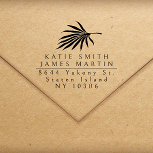 Tropical Two Surnames Modern Couple Return Address Rubber Stamp