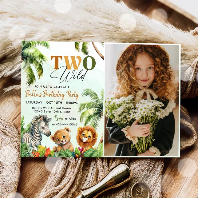 Tropical Two Wild Jungle Safari Animals Birthday Invitation (Creator Uploaded)