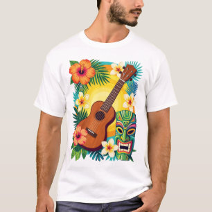 Tropical Ukulele Tiki Luau Party Vibes T-Shirt