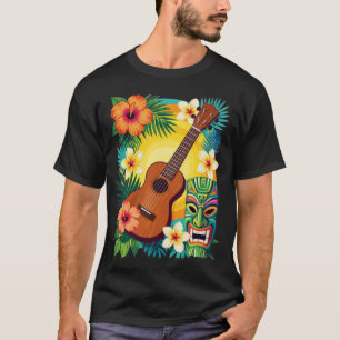 Tropical Ukulele Tiki Luau Party Vibes T-Shirt