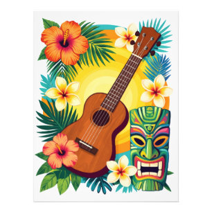 Tropical Ukulele Tiki Luau Party Vibes T-Shirt Photo Print