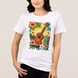 Tropical Ukulele Tiki Luau Party Vibes T-Shirt Tri-Blend Shirt