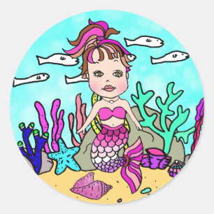 Tropical Under the Sea Magenta Mermaid Classic Round Sticker