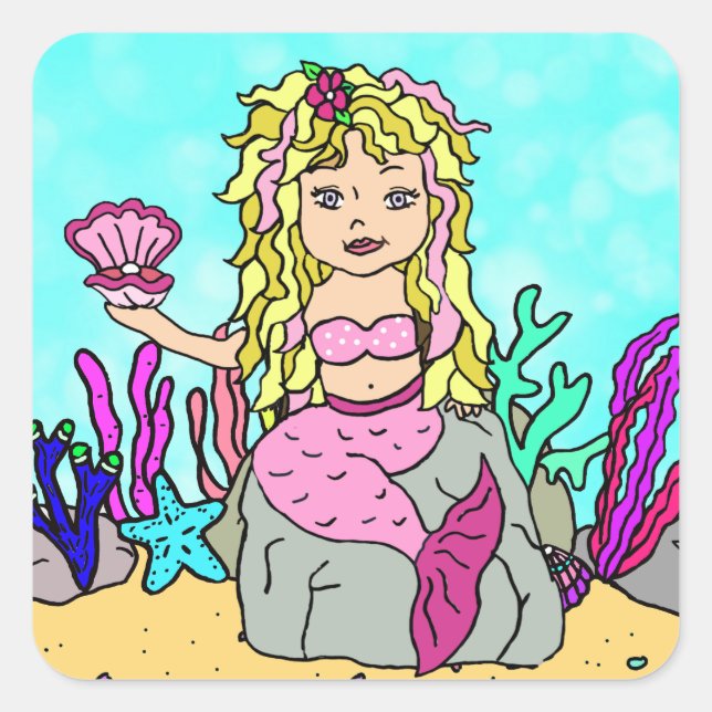 Tropical Under the Sea Mermaid Square Sticker (Front)