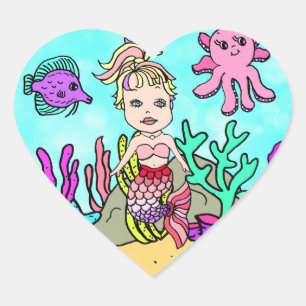 Tropical Under the Sea  Pink  Mermaid Heart Sticker